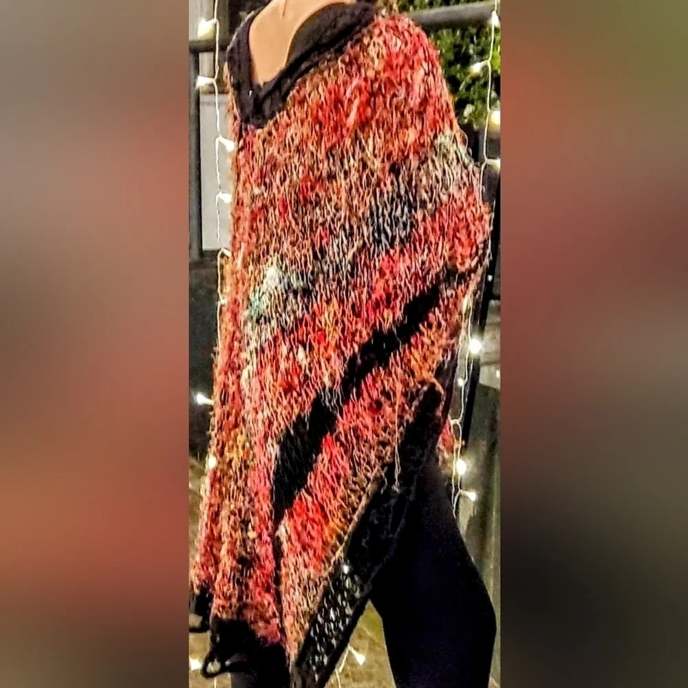 NWT Luxury Recycled Silk & Cashmere Asymmetrical Hand Knitted Long Poncho
